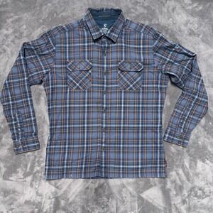 Kuhl Dillingr Shirt Button Down Mens Large Blue Plaid Long Sleeve Hiking